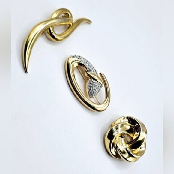 Set of 3 Vintage Gold Tone Mid Century Brooches - Picture 3 of 7